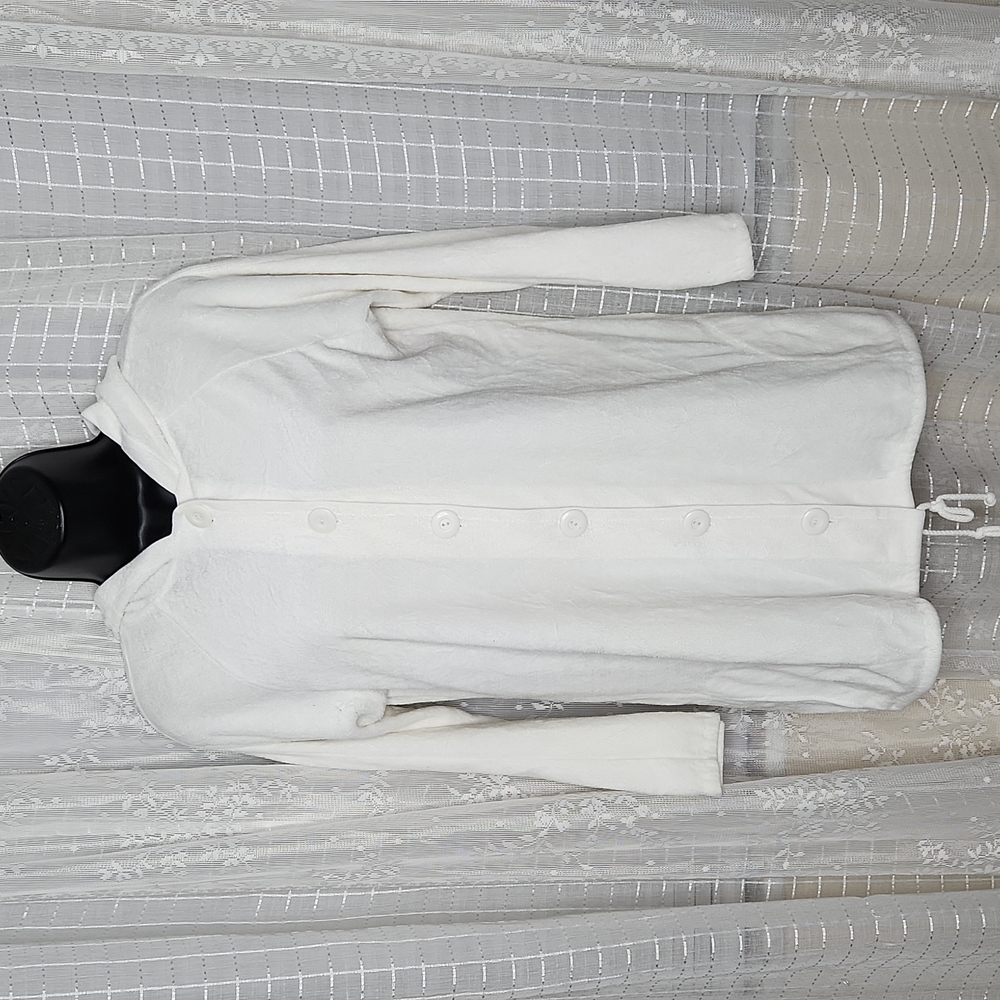 White Vintage Midcentury 60's 70's Terry Cloth Hooded Swim Suit Coverup SzM
